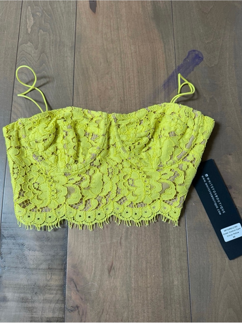White Fox Size XS Under Control Lace Cami Bustier Yellow NWT